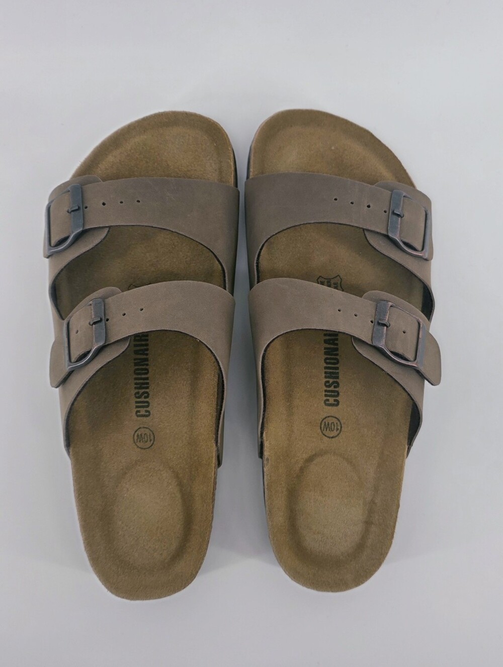 CUSHIONAIRE Lane Cork Footbed Double Buckle Slide Sandals Brown–Women's Size 10W - Picture 3 of 17